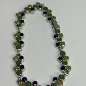 Elegant Silver Bracelet with Green, Blue, and yellow Accents